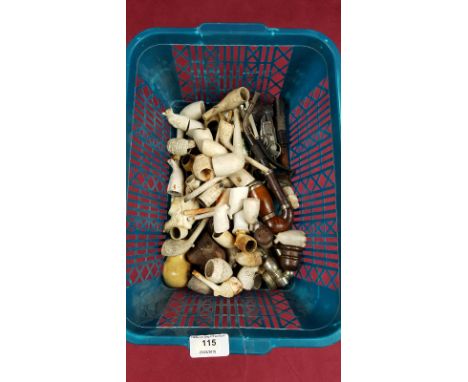 A box containing a Victorian Meershaum pipe, various clay pipes etc. 