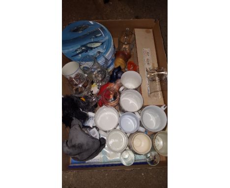 A quantity of various wooden ware; an egg timer; fruit bowl; a model ship; a copper and brass chestnut roaster etc. 