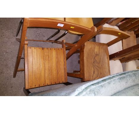 An elm top stool and a folding chair