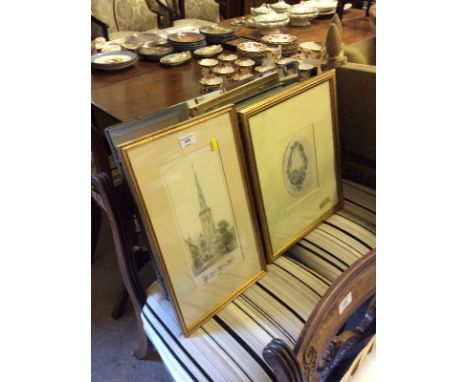 A set of four coloured hunting prints; a wall mirror; and two other prints 