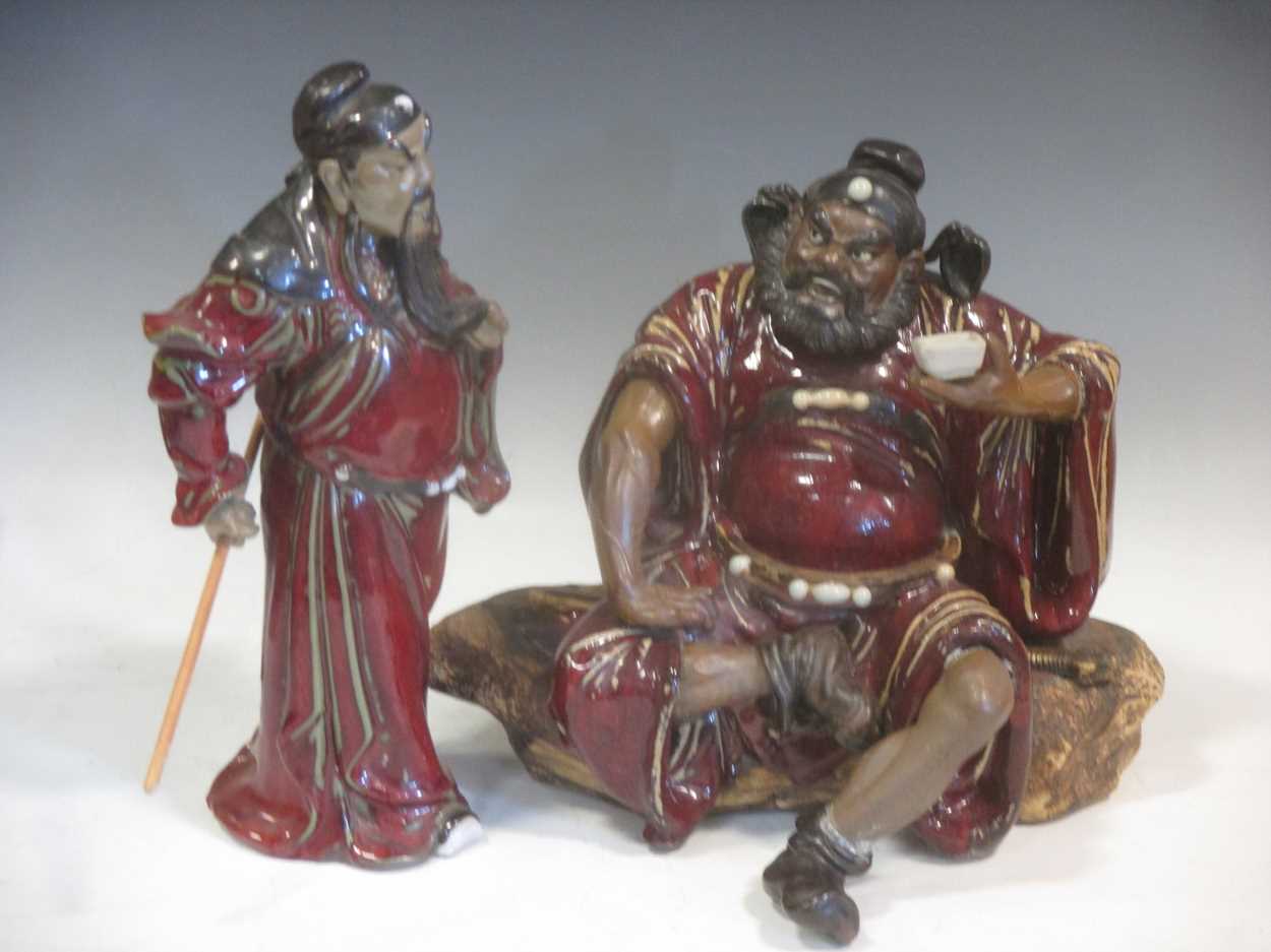 A Large Chinese Shiwan Glazed Pottery Figure Of Zhong Kui Seated And