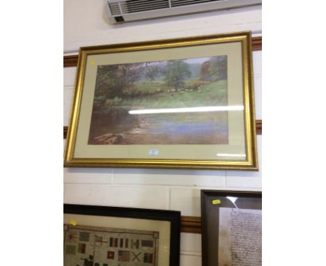 A coloured print depicting a country scene