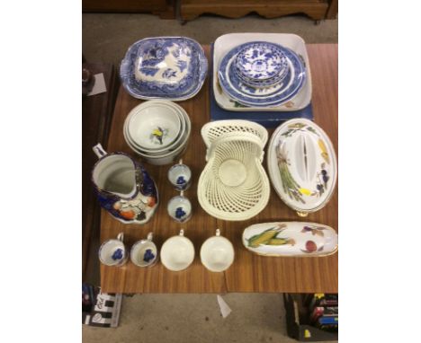 A Victorian lustre decorated Toby jug; a Royal Worcester tureen and cover; an Italian pottery basket; an 'Old Willow' pattern