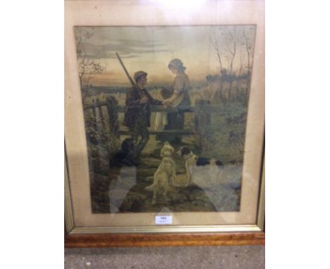 Three Victorian maple framed prints and a Pears print entitled 'Happy As A King'