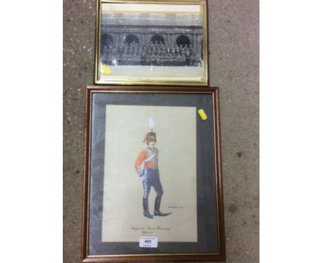 Two black and white photographic lineups and a coloured print of 'The Royal 1st Devon Yeomanry' 