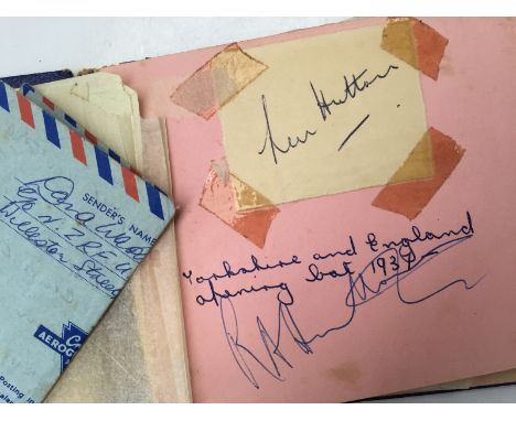 A autograph album, containing signatures including  Len Hutton, Joe Louis, J B Hobbs,some from the Australian touring team 19