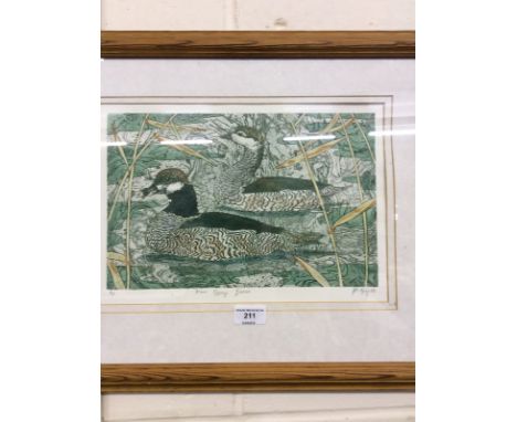 A pencil signed limited edition print depicting pigmy geese