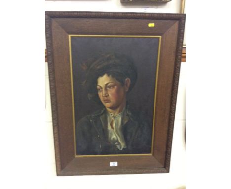 English school oil on canvas portrait study of a young boy contained in oak frame