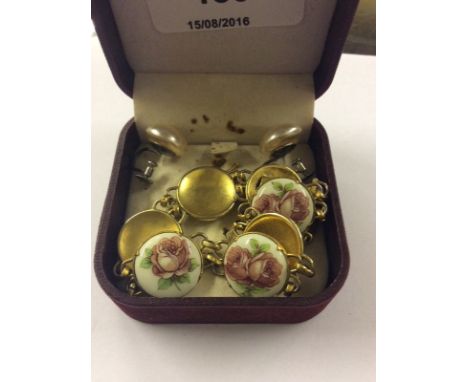 A simulated pearl set pair of earrings together with a rose decorated bracelet