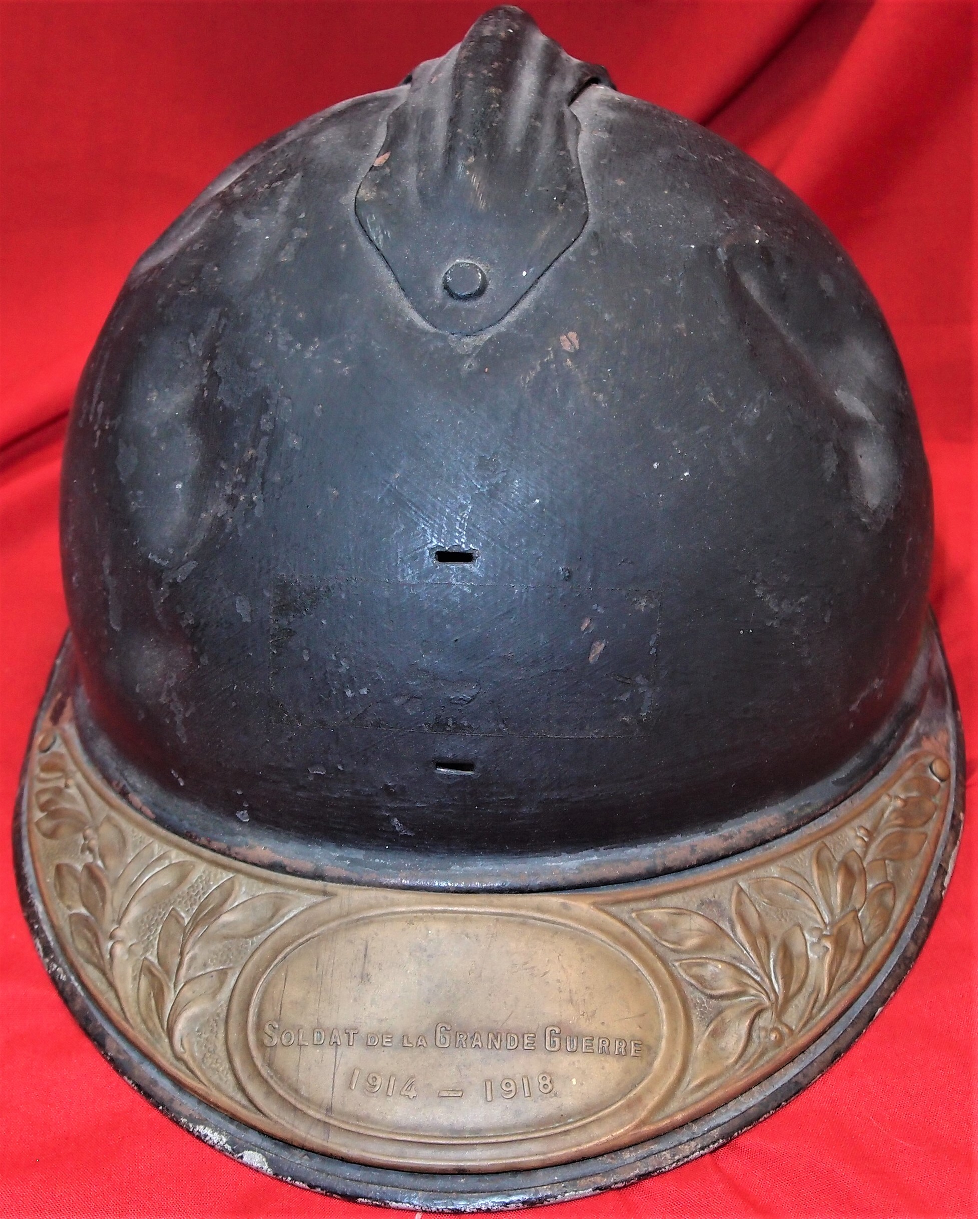 WW1 French Army Adrian Steel Helmet With War Brass Commemorative Peak