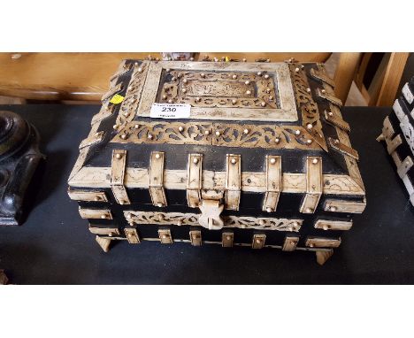 A hardwood and bone inlaid trinket box