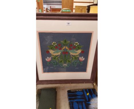 An embroidered firescreen 'Strawberry Thief'