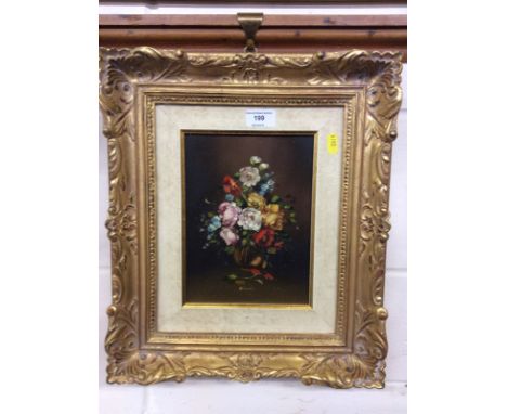 R Rosini, pair of gilt framed oil on canvas still life studies