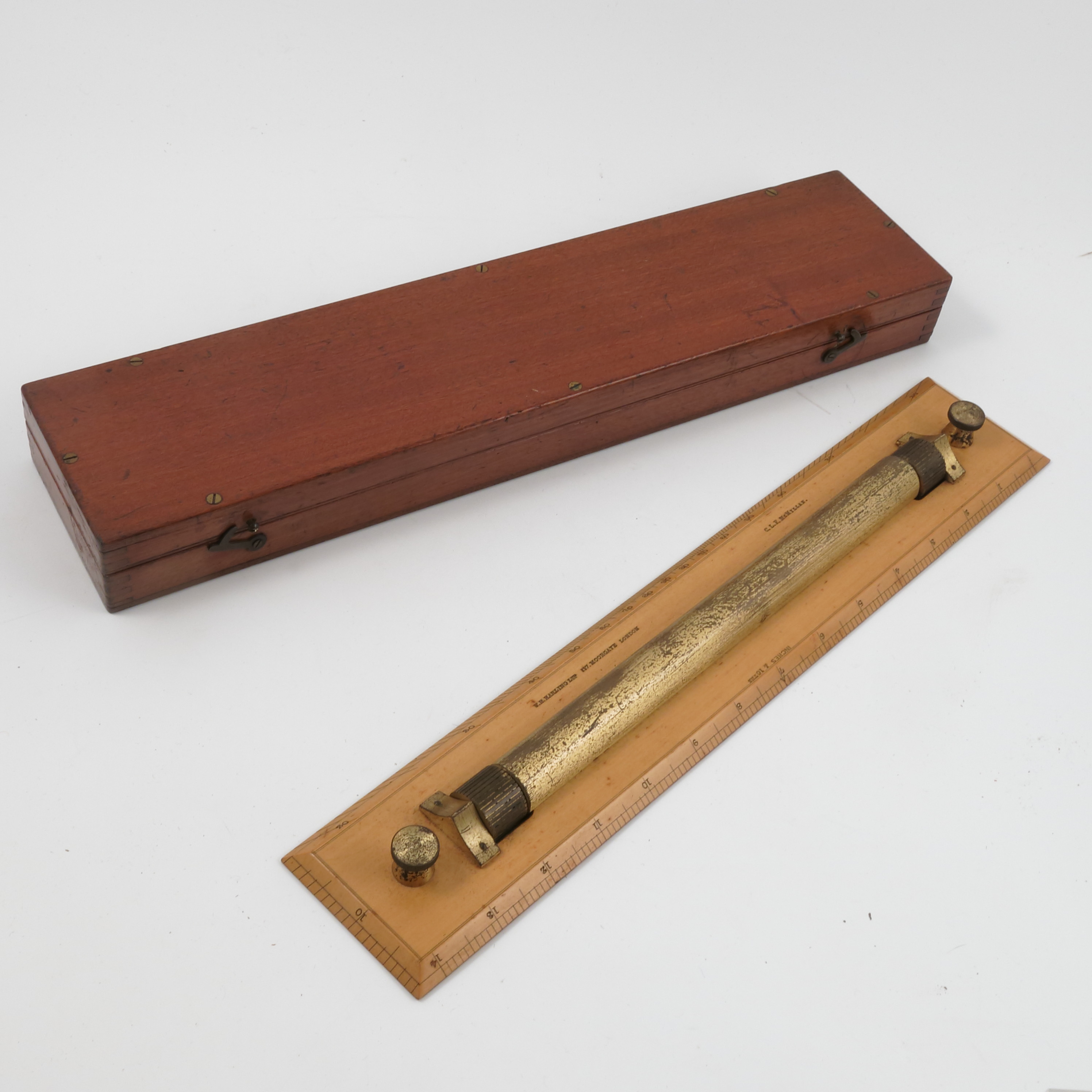 An Antique Boxwood And Brass Nautical Rolling Ruler By W H Harling Ltd