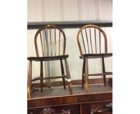 Two elm seated stick back kitchen chairs 