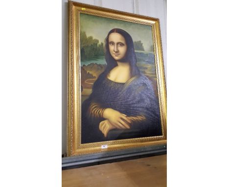 After Leonardo Di Vinci, gilt framed oil on canvas portrait study 'Mona Lisa' 