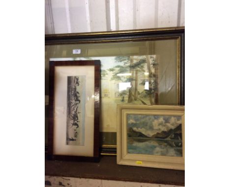 A watercolour landscape study of a country house dated 1991; together with a coloured horse racing print entitled "Starting";