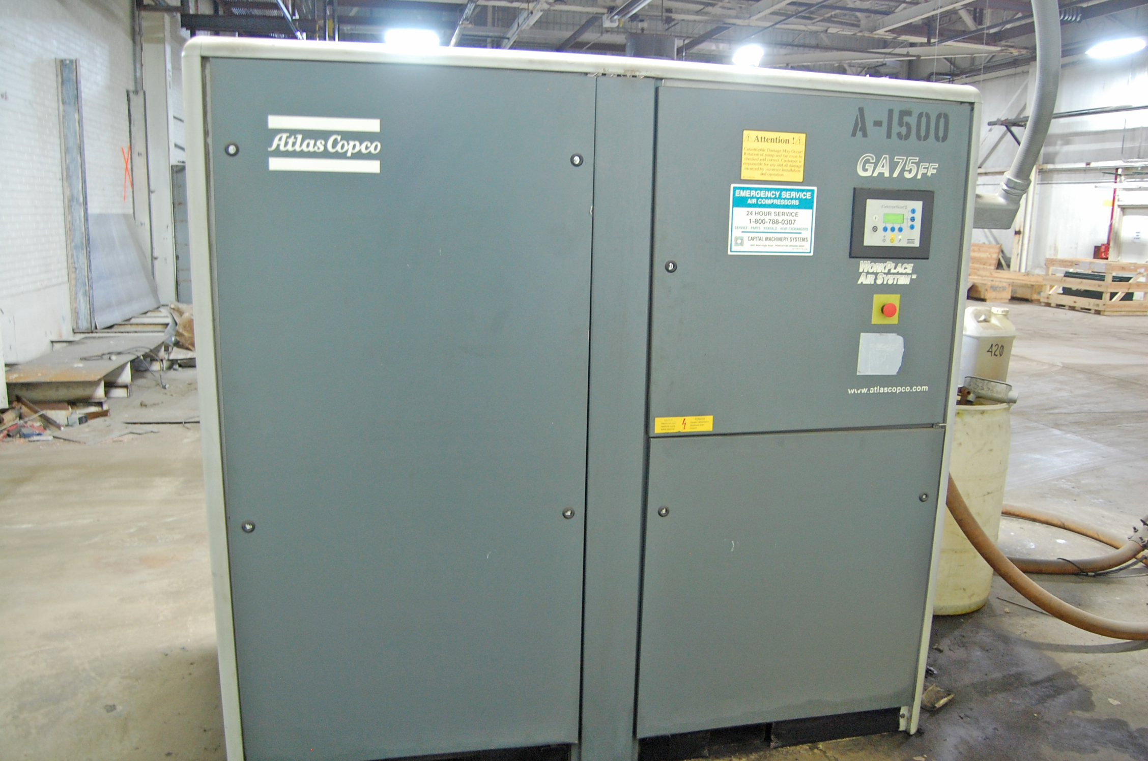 Atlas Copco Model GA75FF 75 Hp Rotary Screw Air Compressor 2002 With