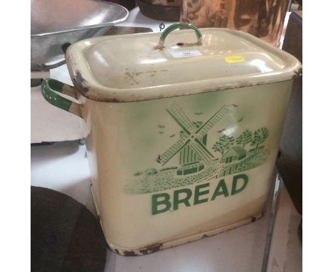 An enamel bread bin