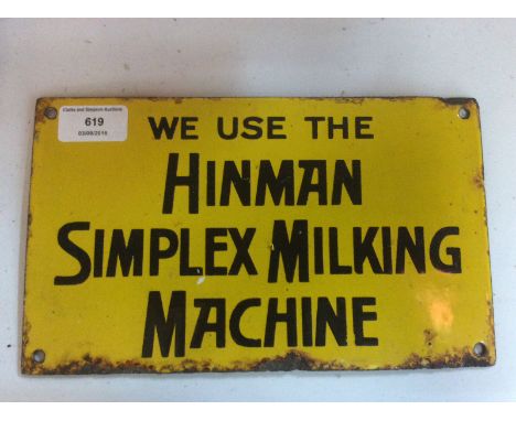 A Simplex Milking Machine enamel sign, (10ins. x 6ins. approx.)