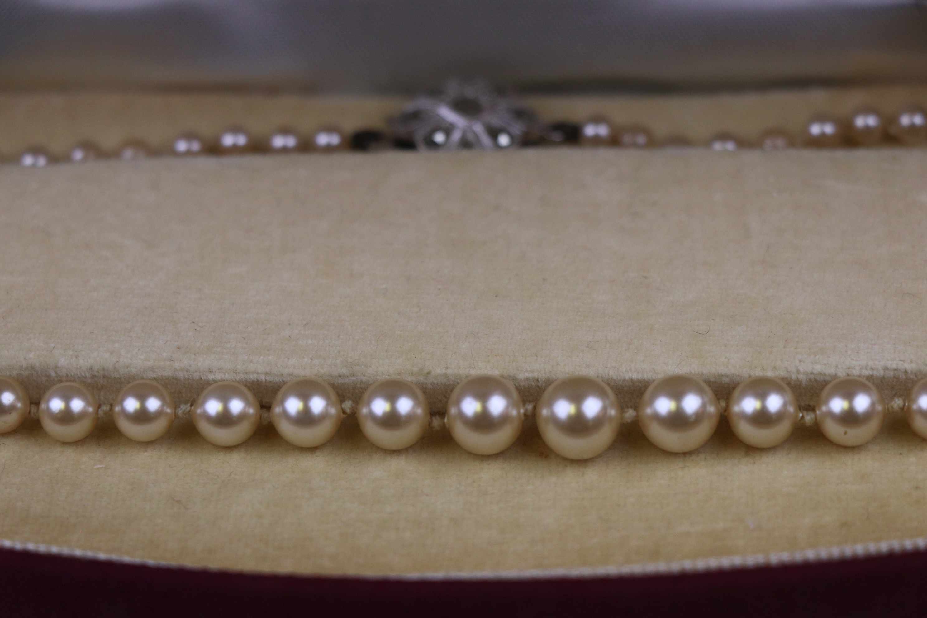 Graduated Lotus Simulated Pearl Necklace With Marcasite Silver Clasp