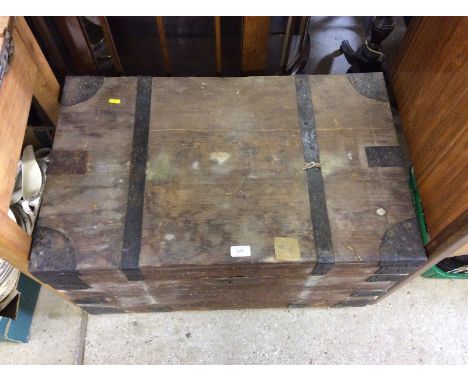 A pine and metal bound trunk 