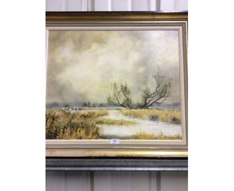 A Continental school oil on canvas study depicting a building by a lake within a mountainous landscape together with Shirley 
