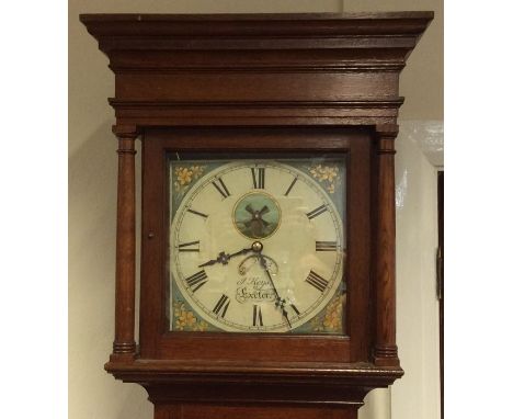 An oak cased eight day grandfather clock. By Jack Keys of Exeter. Est. £150 - £200.