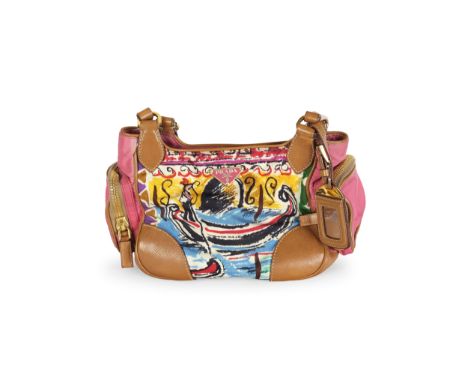 Prada TascheVenedigmotive – Limited Edition2004Stoff mit Lederhenkel Innen gerissenLänge 29 cm, Höhe 18 cm, mit Riemen Höhe 3