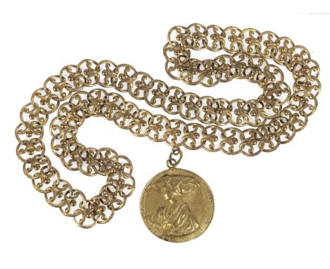 Kette und AnhängerKopie nach einem Modell der RenaissancePortrait der Margarete von FrundsbergGelbmetallGesamtlänge 116 cmDur