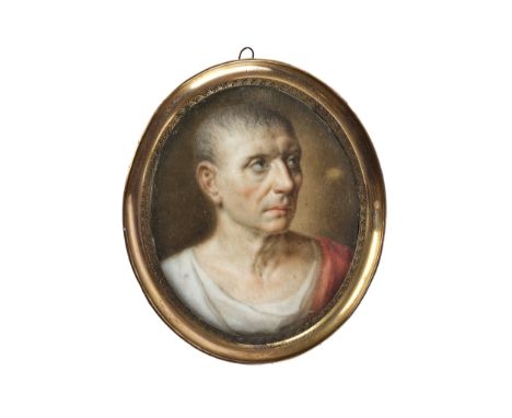 Portraitminiatur Um 1800AquarellPortrait Julius CaesarIm originalen vergoldeten Metallrahmen 7 x 5,5 cm, mit Rahmen 8 x 6,7 c