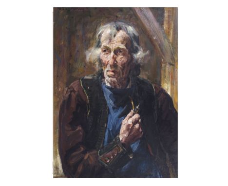 Thomas RissHaslach 1871 – 1959 InnsbruckPortrait eines HerrenÖl auf Karton71 x 56 cm, mit Rahmen 84 x 69 cmSigniert oben link