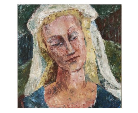 Unbekannter MalerMitte 20. JahrhundertPortrait einer FlorentinerinÖl auf Platte45 x 45 cm, mit Rahmen 53 x 52 cmRückseitig be