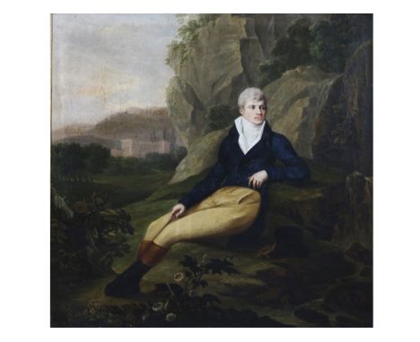Unbekannter Meister der Grand TourUm 1800 Portrait eines adeligen jungen Mannes in einer LandschaftÖl auf LeinwandIn einem pr
