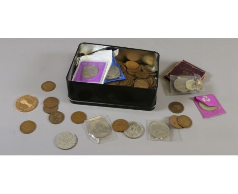 A tin of vintage coins to include pennies, foreign coins etc.