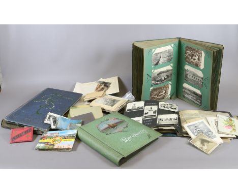 A box of miscellaneous postcards loose and in albums to include British countryside scenes, black and white and vintage Frenc