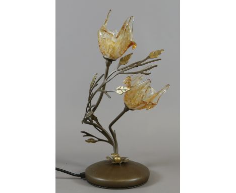 A two branch table light formed as a floral display.