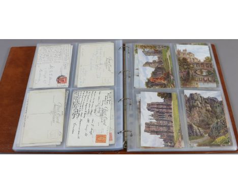 An album containing postcards after the work of A. R. Quinton, including rural landscapes, London scenes etc. Approximately 1