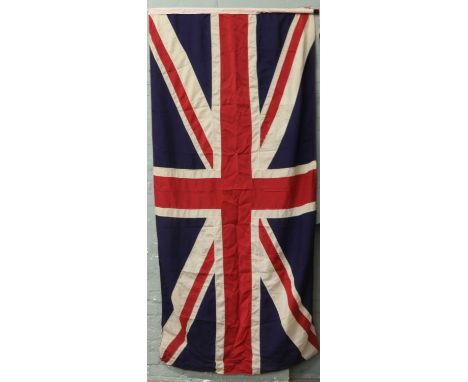 A vintage linen Union flag measuring 247cm x 122cm. 