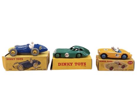 DINKY TOYS; a boxed Ferrari Racing Car, a boxed Bristol 450 Sports Coupé, 163, and a boxed Austin Healey '100' Sports car, 10