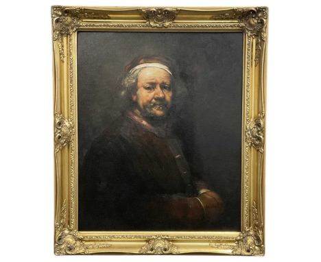 † ALBERTINI; a modern oil on canvas, after Rembrandt, Self Portrait at the Age of 63, signed lower right and with certificate