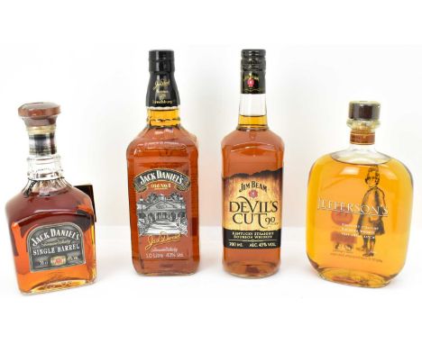 WHISKEY; four bottles of mixed whiskey comprising Jim Beam Devil's Cut 90% proof Kentucky Straight Bourbon whiskey, 45%, 700m