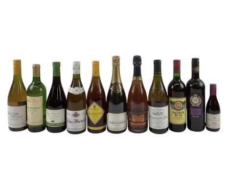 WINE; ten assorted bottles of red, white and rosé wine including a bottle of Macon Villages, 13%, 75cl, 1991 Puligny-Montrach