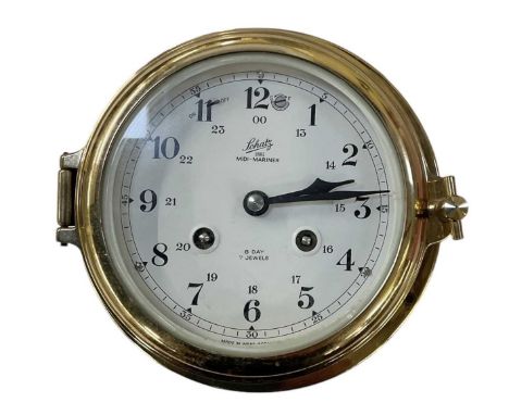 SCHATZ; a Midi-Mariner eight day seven jewel marine type wall clock, the white enamel dial set with Arabic numerals, subsidia