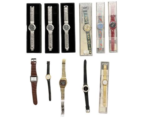 SWATCH; four cased watches of different design, comprising Atlanta 1996 Olympics Games, parrot, and red and gold coloured exa