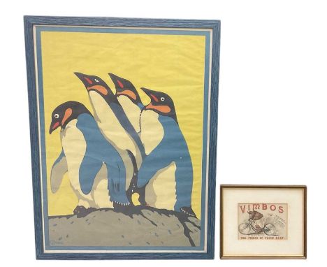 CHARLES PAINE (1895-1967); a printed advertising poster of four penguins as an advert for London Zoo, 70 x 51cm, framed and g