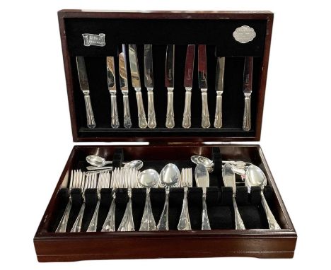 A cased eight setting silver plated canteen of cutlery.