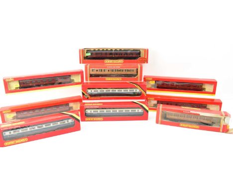 HORNBY; ten boxed OO gauge railway coaches including R391, R428 (x2), R439, R4095, R4129C, R413UB, R4130C (x2), etc (10).