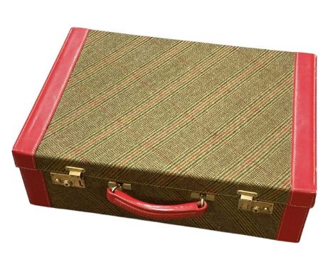 BARROW &amp; GALE; a tweed and red leather lined briefcase, the hinged lid enclosing fitted interior, 51 x 36cm.