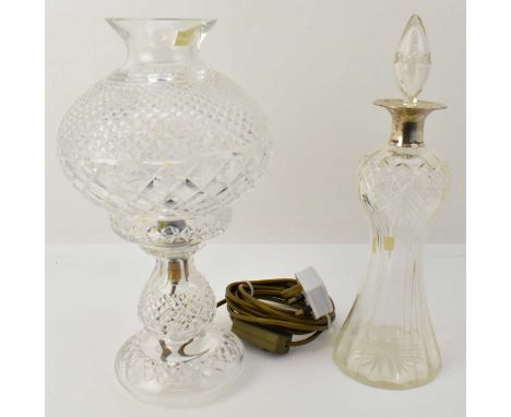 LEE &amp; WIGFULL; a George V cut glass crystal decanter of waisted form, with hatched and fan cut top and hallmarked silver 